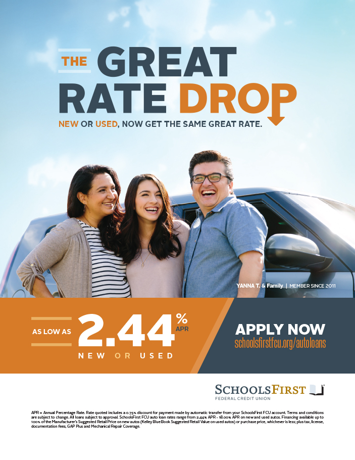 SchoolsFirst Credit Union ad for home loans.