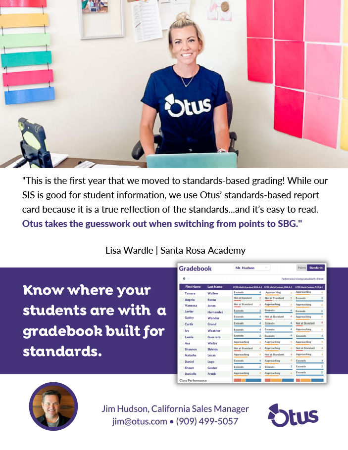 Otus standards-based grading solutions ad.
